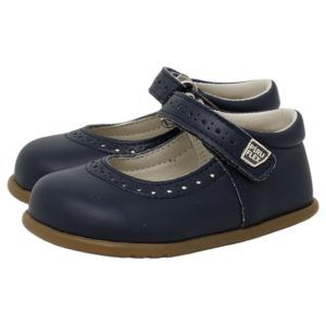 Merceditas respetuosas infantiles piel reciclada Piruflex 104 en azul marino con pulsera de velcro
