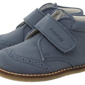 Botita respetuosa primeros pasos piel Piruflex 176 en azul con pala vega, picado y cierre de velcro