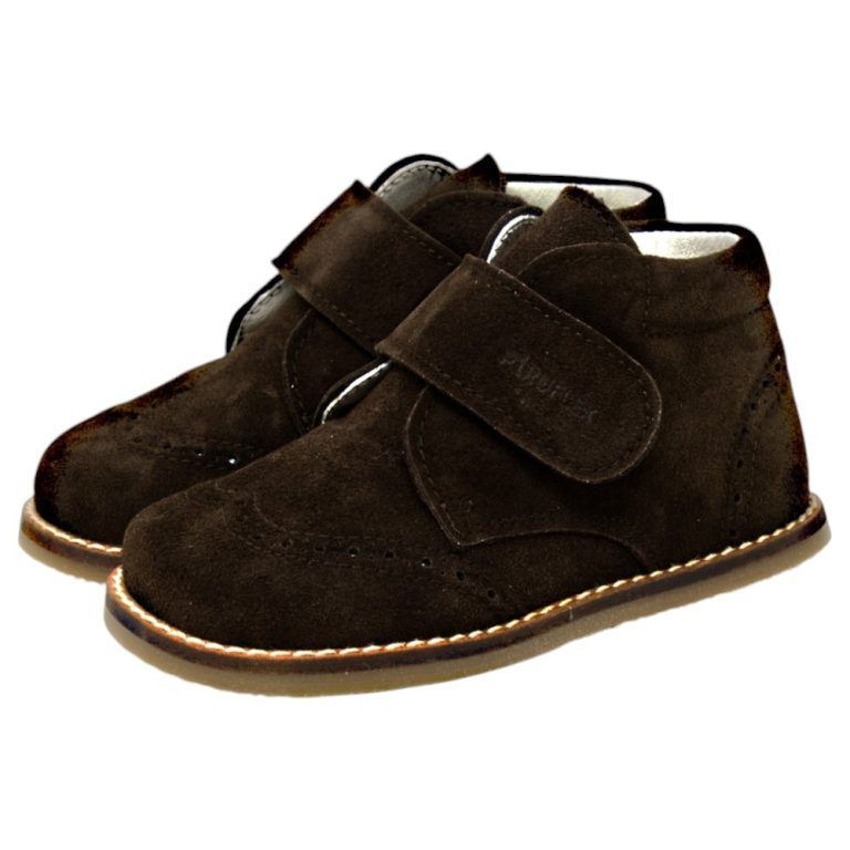 Botas de vestir respetuosas niño Piruflex 176S en marrón, piel reciclada con velcro, vista lateral