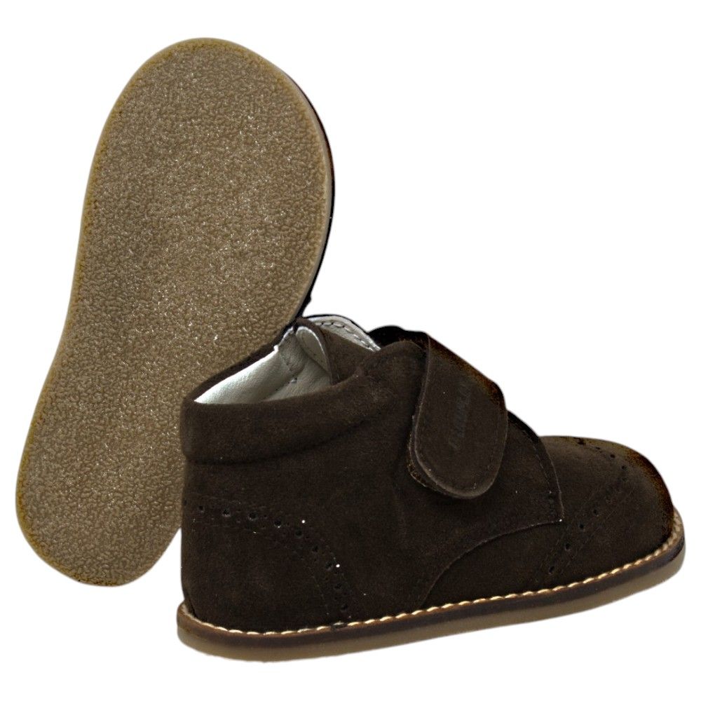 Botas de vestir respetuosas niño Piruflex 176S en marrón, piel reciclada con velcro, vista lateral