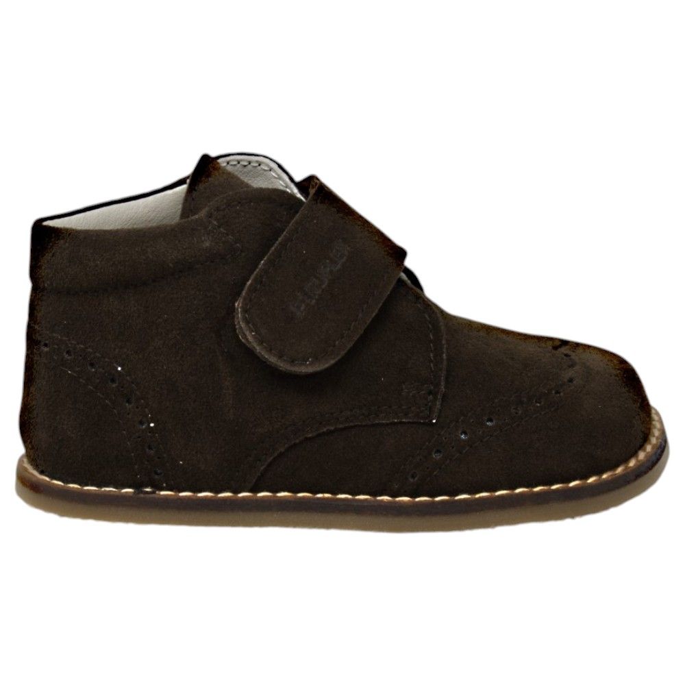 Botas de vestir respetuosas niño Piruflex 176S en marrón, piel reciclada con velcro, vista lateral