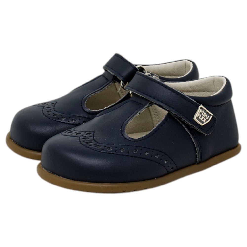 Piruflex Zapatos respetuosos bebé pepito en piel con velcro Piruflex in marino, barefoot shoe