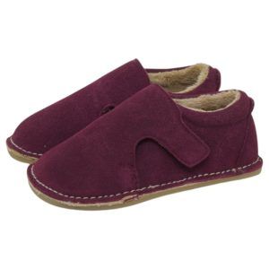 Zapatos respetuosos niños invierno Piruflex en burdeos, piel con doble velcro, vista lateral