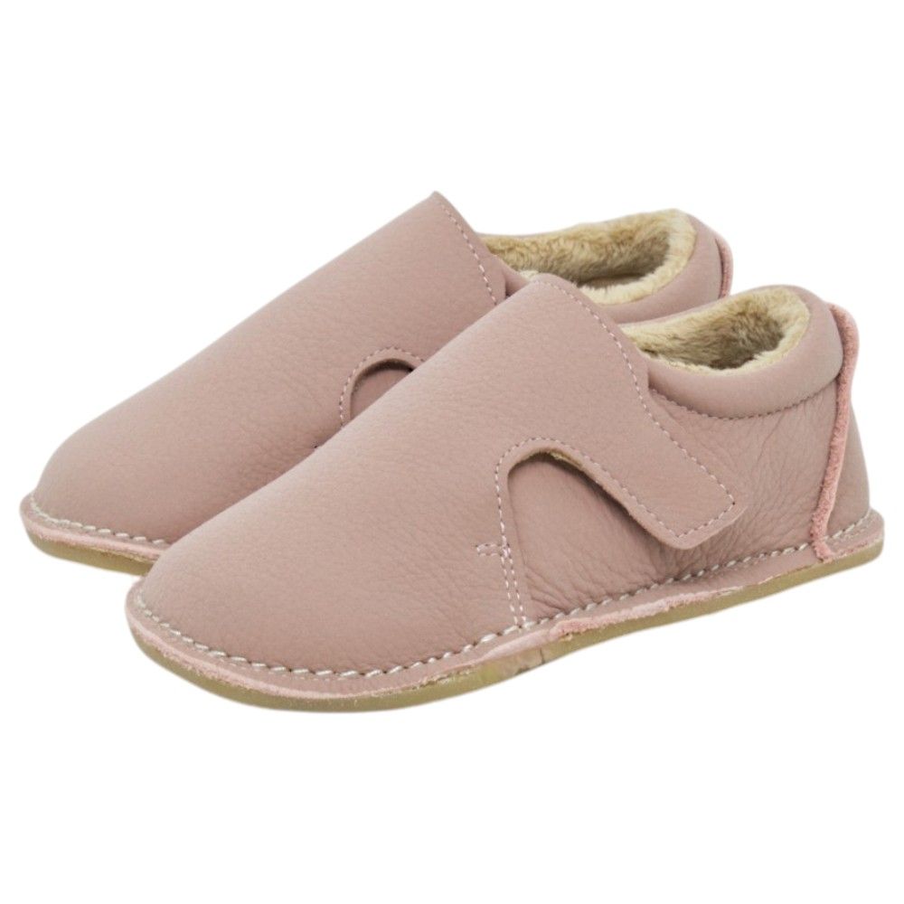 Zapatos respetuosos niños invierno Piruflex en rosa, piel con doble velcro, vista lateral
