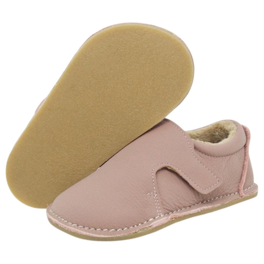 Zapatos respetuosos niños invierno Piruflex en rosa, piel con doble velcro, vista lateral