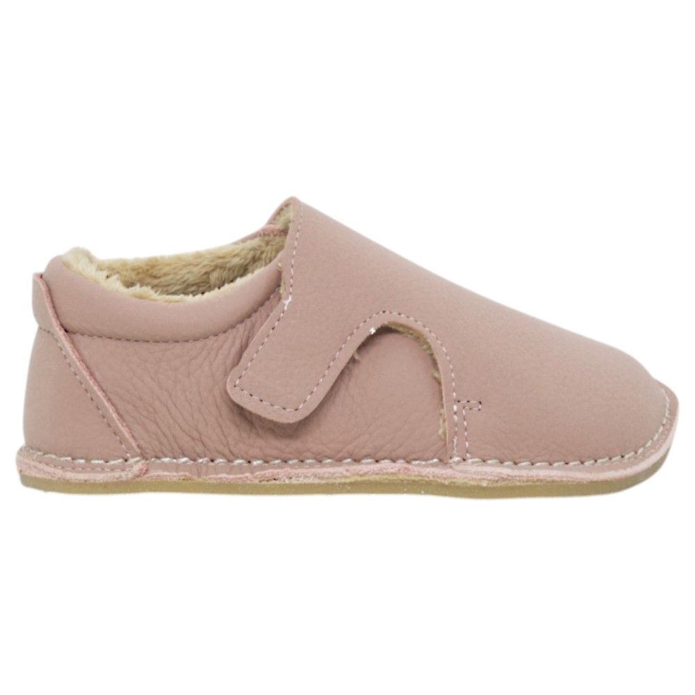 Zapatos respetuosos niños invierno Piruflex en rosa, piel con doble velcro, vista lateral