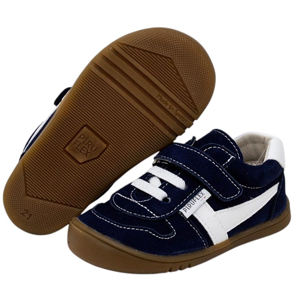 Deportivas respetuosas niños invierno Piruflex en marino, microfibra con velcro, vista lateral