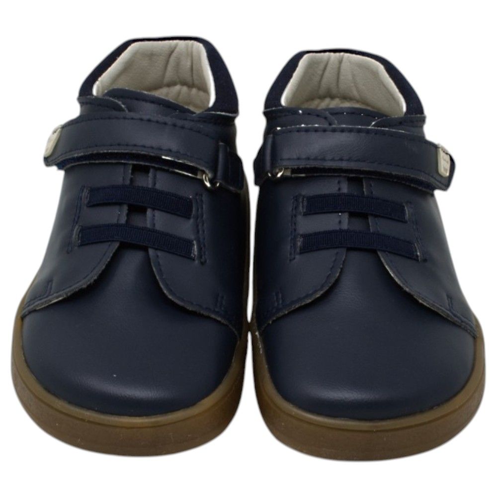 Botas de invierno respetuosas niño Piruflex 5011 en marino, piel con velcro y gomas, vista lateral