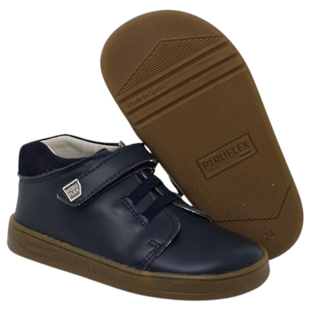 Botas de invierno respetuosas niño Piruflex 5011 en marino, piel con velcro y gomas, vista lateral