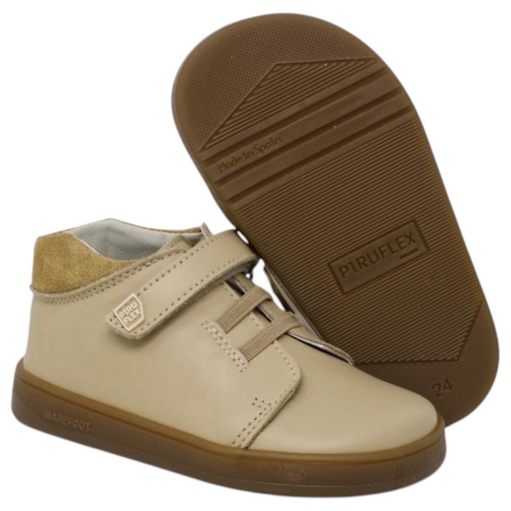 Botas de invierno respetuosas niño Piruflex 5011 en marfil, piel con velcro y gomas, vista lateral