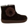 Botas respetuosas niños pompón en piel reciclada Piruflex — Marrón Botas respetuosas niños pompón Piruflex en marrón, piel reciclada con cremallera, vista lateral