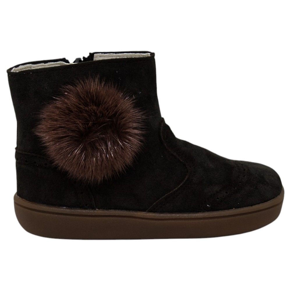 Botas respetuosas niños pompón en piel reciclada Piruflex — Gris Botas respetuosas niños pompón Piruflex en gris, piel reciclada con cremallera, vista lateral