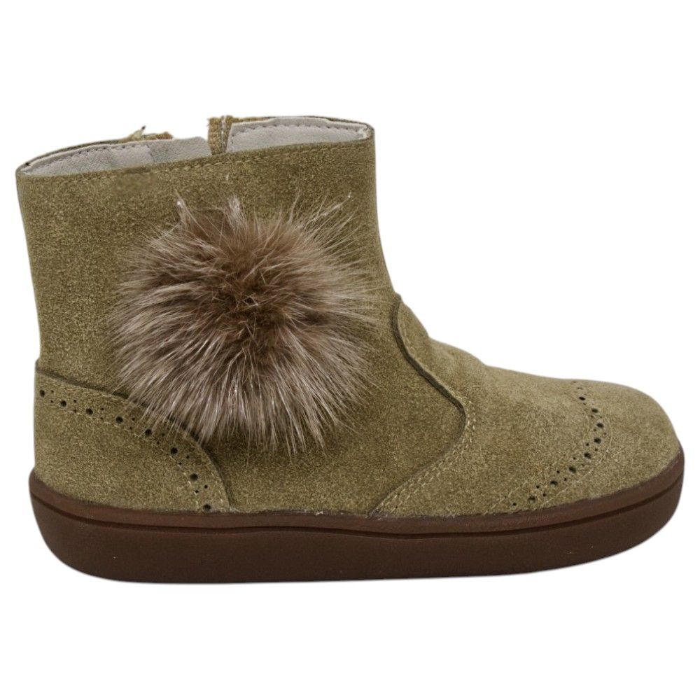 Botas respetuosas niños pompón en piel reciclada Piruflex — Arena Botas respetuosas niños pompón Piruflex en arena, piel reciclada con cremallera, vista lateral