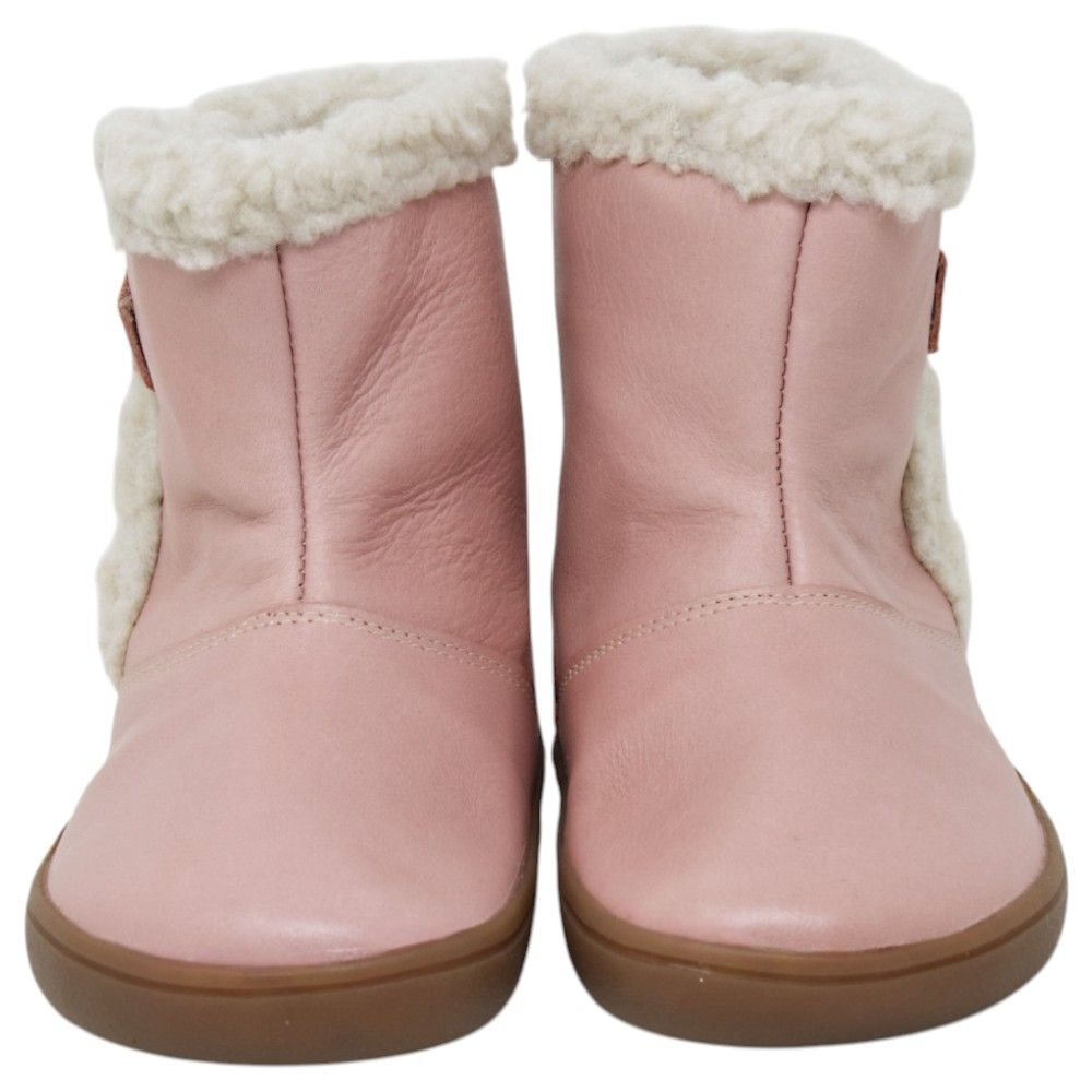 Botas respetuosas niños pelo en piel y velcro Piruflex — Rosa Botas respetuosas niños pelo Piruflex en rosa, piel con velcro y detalle de pelo, vista lateral