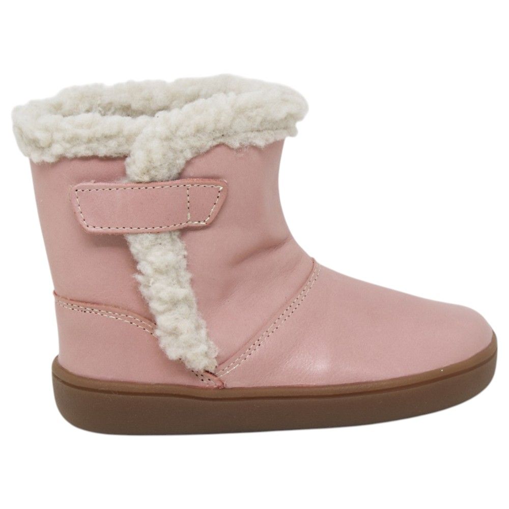 Botas respetuosas niños pelo en piel y velcro Piruflex — Rosa Botas respetuosas niños pelo Piruflex en rosa, piel con velcro y detalle de pelo, vista lateral