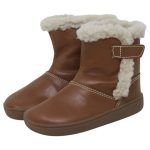Botas respetuosas niños pelo Piruflex en marrón, piel con velcro y detalle de pelo, vista lateral