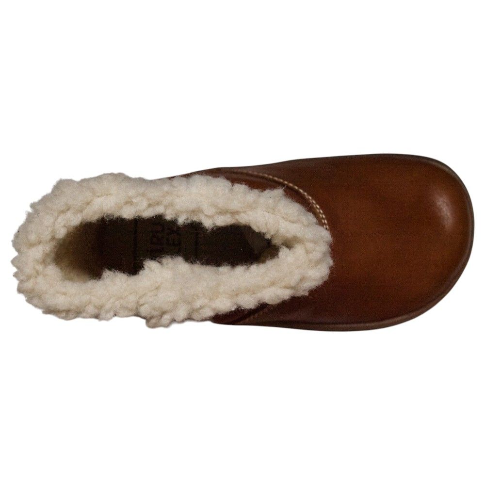 Botas respetuosas niños pelo en piel y velcro Piruflex — Marrón Botas respetuosas niños pelo Piruflex en marrón, piel con velcro y detalle de pelo, vista lateral